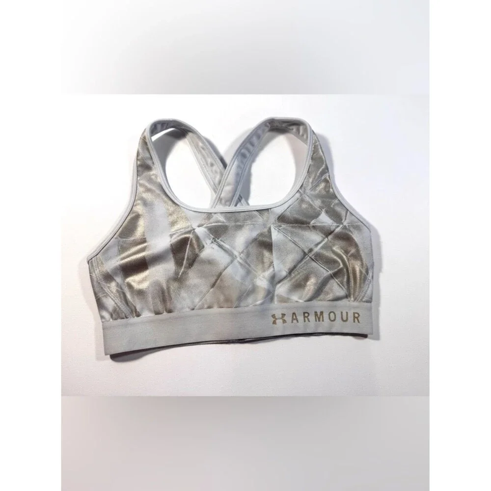 Under Armour Compression Silver Metallic Quilted Racerback Sports Bra